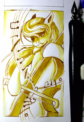 Size: 1100x1600 | Tagged: safe, artist:aerostoner, octavia melody, earth pony, pony, cello, monochrome, music, musical instrument, solo, traditional art