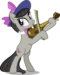 Size: 1007x1250 | Tagged: safe, artist:seahawk270, octavia melody, earth pony, pony, a hearth's warming tail, bipedal, bow (instrument), bowtie, cute, hat, playing, simple background, smiling, solo, transparent background, vector, victorian, violin, violin bow