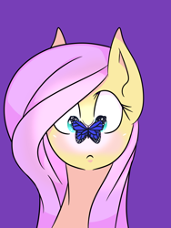 Size: 600x800 | Tagged: safe, artist:vickpaints, fluttershy, butterfly, pegasus, pony, bust, butterfly on nose, cross-eyed, female, full face view, insect on nose, looking at something, mare, portrait, simple background, solo