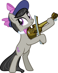 Size: 7238x9000 | Tagged: safe, artist:korsoo, octavia melody, earth pony, pony, a hearth's warming tail, absurd resolution, bipedal, bow (instrument), bowtie, cute, hat, inkscape, playing, simple background, smiling, solo, transparent background, vector, victorian, violin, violin bow