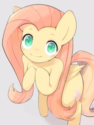 Size: 1536x2048 | Tagged: safe, artist:30clock, fluttershy, pegasus, pony, semi-anthro, bipedal, colored pupils, cute, cutie mark, female, looking at you, mare, shyabetes, simple background, smiling, solo, white background, wings