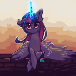 Size: 800x800 | Tagged: safe, artist:renaifoxi, derpibooru import, twilight sparkle, twilight sparkle (alicorn), alicorn, pony, magic, prone, solo