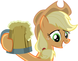 Size: 5000x3965 | Tagged: safe, artist:laberoon, applejack, earth pony, pony, the super speedy cider squeezy 6000, absurd resolution, cider, cider mug, cowboy hat, female, grin, hat, high res, hoof hold, hooves, mare, mug, simple background, smiling, solo, tankard, transparent background, vector