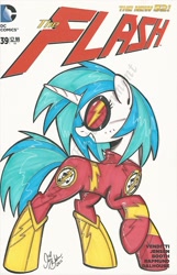 Size: 1024x1593 | Tagged: safe, artist:ponygoddess, dj pon-3, vinyl scratch, pony, unicorn, cover, crossover, solo, the flash