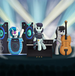 Size: 3799x3853 | Tagged: safe, artist:vanillaghosties, coloratura, dj pon-3, octavia melody, vinyl scratch, earth pony, pony, cello, musical instrument, piano, wubcart