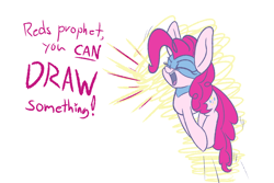 Size: 1500x1000 | Tagged: safe, artist:heir-of-rick, pinkie pie, earth pony, pony, chalkzone, dialogue, eyes closed, female, mare, mask, motivational, positive ponies, pronking, snaponka, snappy pie, solo