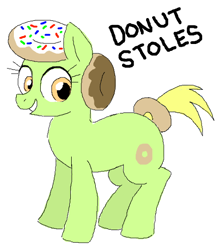 Size: 478x540 | Tagged: safe, artist:askdonutstoles, oc, oc only, oc:donut stoles, earth pony, pony, donut, female, mare, simple background, smiling, solo, tumblr:ask donut stoles, white background