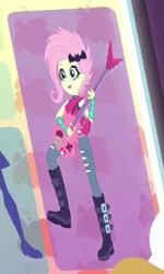 Size: 201x335 | Tagged: safe, screencap, fluttershy, bat, better together, equestria girls, rollercoaster of friendship, cropped, flutterpunk, guitar, solo, vampishy