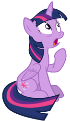 Size: 7000x12000 | Tagged: safe, artist:tardifice, derpibooru import, twilight sparkle, twilight sparkle (alicorn), alicorn, pony, newbie dash, absurd resolution, female, folded wings, full body, mare, open mouth, photoshop, raised hoof, simple background, sitting, solo, transparent background, vector, watching