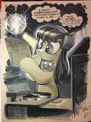 Size: 768x1024 | Tagged: safe, artist:andypriceart, octavia melody, earth pony, pony, background pony, blues brothers, bowtie, cute, disco ball, female, johann sebastian bach, mare, solo, turntable, wolfgang amadeus mozart