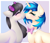 Size: 1280x1100 | Tagged: dead source, safe, artist:emberslament, artist:fluffymaiden, dj pon-3, octavia melody, vinyl scratch, earth pony, pony, collaboration, accessory swap, boop, female, lesbian, noseboop, nuzzling, scratchtavia, shipping