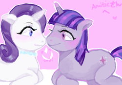 Size: 600x420 | Tagged: safe, artist:fyukue, derpibooru import, rarity, twilight sparkle, pony, unicorn, female, lesbian, rarilight, shipping