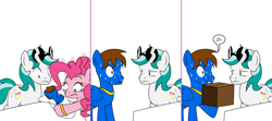 Size: 1808x800 | Tagged: safe, artist:dekomaru, pinkie pie, oc, oc:dazzle, oc:flying ace, earth pony, pegasus, pony, ask, baby, baby pony, box, comic, female, filly, implied infidelity, offspring, parent:oc:flying ace, parent:pinkie pie, parents:canon x oc, sweat, tumblr, tumblr:ask twixie