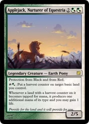 Size: 375x523 | Tagged: safe, applejack, earth pony, pony, card, cloud, grass, magic the gathering, sunset