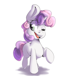 Size: 1600x1729 | Tagged: safe, artist:sourspot, sweetie belle, one eye closed, simple background, solo, white background