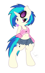 Size: 4187x6819 | Tagged: safe, artist:atmospark, artist:dfectivedvice, dj pon-3, vinyl scratch, pony, semi-anthro, unicorn, absurd resolution, belly button, bipedal, bra on pony, bubblegum, clothes, daisy dukes, female, hooves, horn, hot pants, mare, midriff, shorts, simple background, sketch, solo, sports bra, sunglasses, transparent background, vector