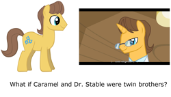 Size: 1930x1100 | Tagged: safe, caramel, doctor horse, doctor stable, handsome, headcanon, meta, theory