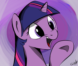 Size: 1280x1090 | Tagged: safe, artist:rutkotka, derpibooru import, twilight sparkle, bust, cute, happy, open mouth, portrait, raised hoof, smiling, solo, underhoof