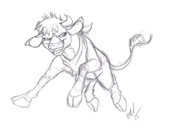 Size: 1057x830 | Tagged: safe, artist:carnivorouscaribou, arizona cow, cow, them's fightin' herds, cloven hooves, community related, female, monochrome, simple background, solo, white background