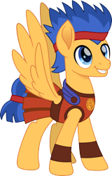 Size: 962x1500 | Tagged: safe, artist:cloudyglow, flash sentry, pegasus, pony, armor, crossover, disney, greek mythology, hercules, male, movie accurate, simple background, smiling, solo, stallion, transparent background, wings