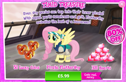 Size: 795x523 | Tagged: safe, fluttershy, pegasus, pony, my little pony: the movie, advertisement, alliteration, costs real money, gameloft, gem, official, pirate, pirate fluttershy