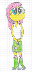 Size: 361x793 | Tagged: safe, artist:nightshadowmlp, fluttershy, equestria girls, clothes, graph paper, smiling, solo, traditional art, wide eyes