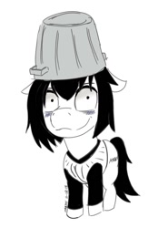 Size: 800x1080 | Tagged: safe, artist:dreadlime, oc, oc only, oc:trash, /trash/, 4chan, blushing, clothes, floppy ears, hat, looking at you, simple background, smiling, solo, trash, trash can, white background, wide eyes