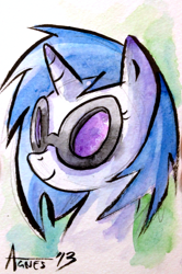 Size: 900x1358 | Tagged: safe, artist:agnesgarbowska, dj pon-3, vinyl scratch, pony, unicorn, solo, traditional art, watercolor painting