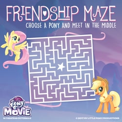 Size: 1200x1200 | Tagged: safe, applejack, fluttershy, earth pony, pegasus, pony, my little pony: the movie, maze, my little pony logo, official