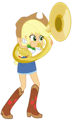 Size: 687x1163 | Tagged: safe, artist:discorded-joker, edit, applejack, equestria girls, facing the right way, musical instrument, playing instrument, simple background, solo, sousaphone, transparent background, tuba, tubajack, vector