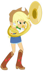 Size: 1024x1734 | Tagged: safe, artist:discorded-joker, artist:haleyc4629, edit, applejack, equestria girls, determined, facing the right way, musical instrument, playing instrument, simple background, solo, sousaphone, transparent background, tuba, tubajack, vector