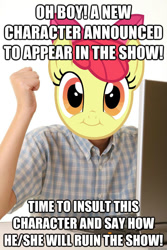 Size: 625x937 | Tagged: safe, apple bloom, exploitable meme, first day brony, image macro, meta