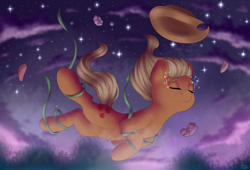 Size: 3000x2040 | Tagged: safe, artist:spirit-dude, applejack, earth pony, pony, cowboy hat, crying, eyes closed, falling, female, hat, mare, night, solo, stars, stetson