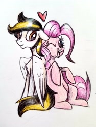 Size: 3024x4032 | Tagged: safe, artist:smirk, pinkie pie, oc, oc:fallout, pegasus, pony, heart, male, request, sitting, stallion, traditional art