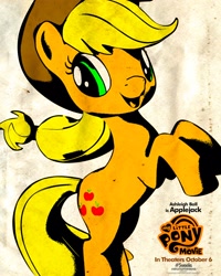 Size: 2000x2500 | Tagged: safe, artist:andrew hickinbottom, applejack, earth pony, pony, my little pony: the movie, ashleigh ball, movie poster, my little pony logo, official, poster, rearing, solo