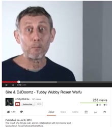 Size: 658x749 | Tagged: safe, human, barely pony related, irl, irl human, meta, michael rosen, photo, song, youtube link