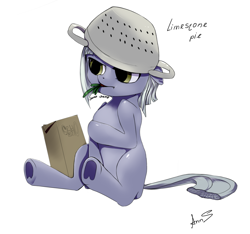 Size: 1024x960 | Tagged: safe, artist:annashamster, limestone pie, :t, angry, carrot, chewing, cute, eating, food, frown, glare, limabetes, pot, simple background, sitting, solo, underhoof, white background