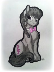 Size: 774x1032 | Tagged: safe, artist:lupiarts, octavia melody, earth pony, pony, bedroom eyes, cute, looking at you, pencil drawing, sitting, smiling, solo, traditional art