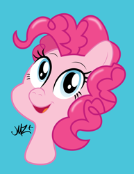 Size: 2550x3300 | Tagged: safe, artist:jmosterz, pinkie pie, earth pony, pony, blue background, bust, cute, female, portrait, simple background, smiling, solo