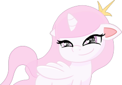 Size: 3652x2537 | Tagged: safe, artist:poniidesu, princess celestia, alicorn, pony, my little pony: pony life, cewestia, crown, cute, drawthread, female, filly, heart eyes, jewelry, pink-mane celestia, regalia, simple background, smug, smuglestia, solo, transparent background, wingding eyes, younger