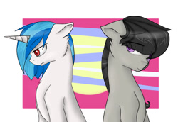 Size: 800x549 | Tagged: safe, artist:prismaticdragontamer, dj pon-3, octavia melody, vinyl scratch, earth pony, pony, argument, red eyes, wrong eye color