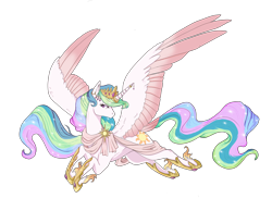 Size: 3300x2700 | Tagged: safe, artist:t3ssrina, princess celestia, alicorn, pony, clothes, crown, ear fluff, female, high res, hoof shoes, horn, horn jewelry, horn ring, jewelry, leg fluff, mare, profile, prone, regal, regalia, simple background, solo, spread wings, sun, transparent background, two toned wings, wings