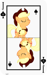 Size: 3809x6062 | Tagged: safe, artist:ironm17, part of a set, applejack, earth pony, pony, cape, card, clothes, cowboy hat, eyes closed, female, hat, jack of spades, mare, playing card, smiling, solo, vector