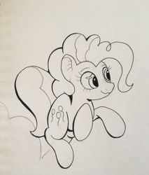 Size: 3024x3556 | Tagged: safe, artist:stammis, pinkie pie, pony, high res, monochrome, skipping, smiling, solo, traditional art