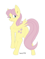 Size: 3024x4032 | Tagged: safe, artist:larrykitty, butterscotch, fluttershy, pegasus, pony, dock, looking at you, looking back, looking back at you, male, plot, raised tail, rule 63, signature, simple background, stallion, standing, tail, transparent background