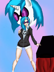 Size: 2355x3120 | Tagged: safe, artist:kerodash, dj pon-3, vinyl scratch, human, clothes, eared humanization, headphones, hoodie, horned humanization, humanized, looking at you, smiling, solo