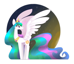 Size: 1280x1098 | Tagged: safe, artist:angiepeggy2114, princess celestia, alicorn, pony, abstract background, circle background, crown, female, jewelry, mare, profile, regalia, simple background, sky, solo, spread wings, stars, transparent background, wings