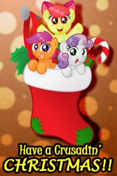 Size: 1280x1920 | Tagged: safe, artist:aleximusprime, apple bloom, scootaloo, sweetie belle, christmas, christmas stocking, cutie mark crusaders