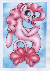 Size: 1024x1464 | Tagged: safe, artist:langustka, pinkie pie, seapony (g4), seaponified, seapony pinkie pie, solo, species swap, traditional art