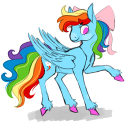 Size: 792x785 | Tagged: safe, artist:jellybeanbullet, rainbow dash, pegasus, pony, alternate hairstyle, hair bow, hoof polish, rainbow dash always dresses in style, raised hoof, simple background, solo, white background